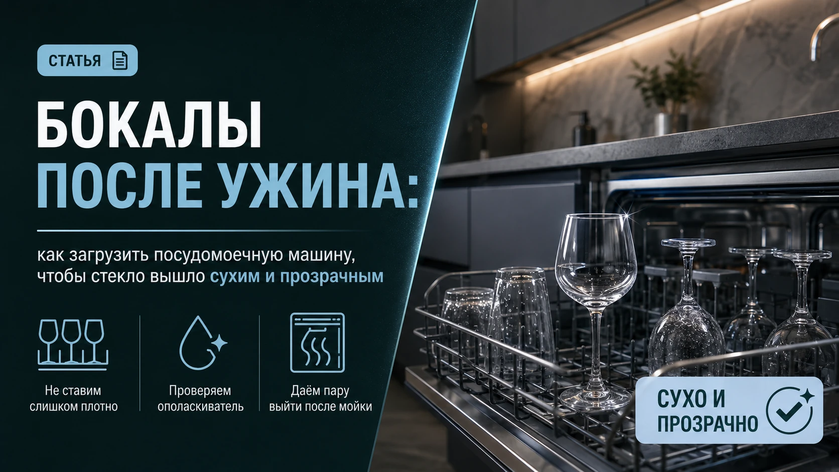 Бокалы после ужина: как загрузить посудомоечную машину, чтобы стекло вышло сухим и прозрачным